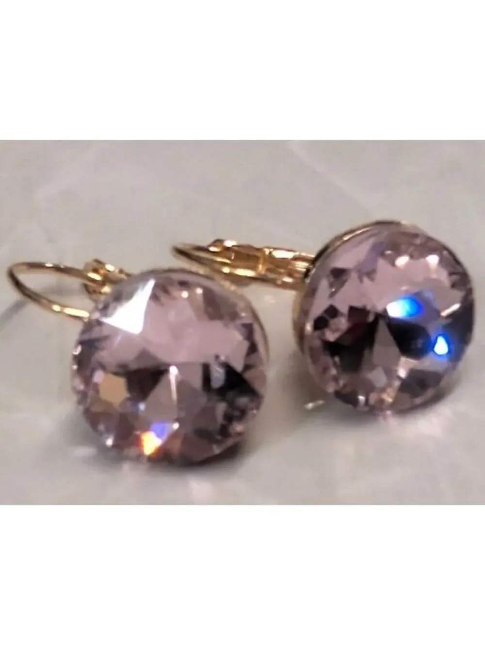 New 14K GP Gold PLated Round Ballerina Pink Faceted Austrian Crystal Earrings
